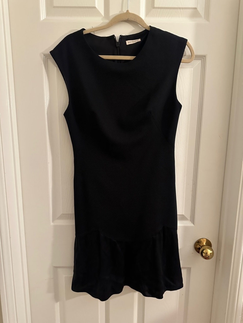 Rebecca Taylor Black Textured Sleeveless Mini Dress with Flounce Hem
